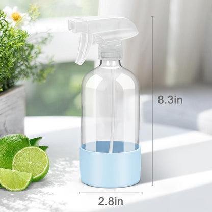 Glass Spray Bottles with Silicone Sleeve Protection, Empty 16 oz Refillable Containers, Reusable Spray Bottles with Adjustable Nozzle for Hair, Cleaning Solutions, 3 Pack Blue