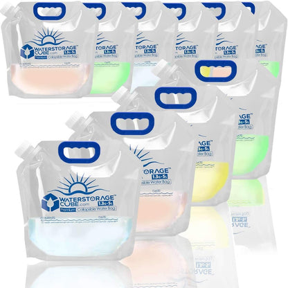 WaterStorageCube Premium Collapsible Water Container Bag, BPA Free Food Grade Clear Plastic Storage Jug for Camping Hiking Backpack Emergency, No-Leak Freezable Foldable Water Bottle 1.3/2.6 Gallon