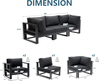 Outdoor Conversation Set 5 Pieces Aluminum Patio Furniture Outdoor Modular Sectional Sofa Set with Armchairs for Garden,Backyard,Dark Grey Cushions