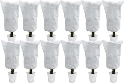 EAONE 12 Pack Plant Covers Freeze Protection, 24x32'' Winter Frosts Cloth for Outdoor Plants, Reusable Frost Blankets Drawstring Bags for Cold Freeze Sun Protection Bird Insect Prevention,White