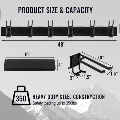 Wall Mount Tool Storage Rack, Heavy Duty Garage Storage Tool Organizer, Garden Tool Wall Hooks and Hangers, Hold Up to 350lbs Black 2Pack, AK806-Black-2Pack