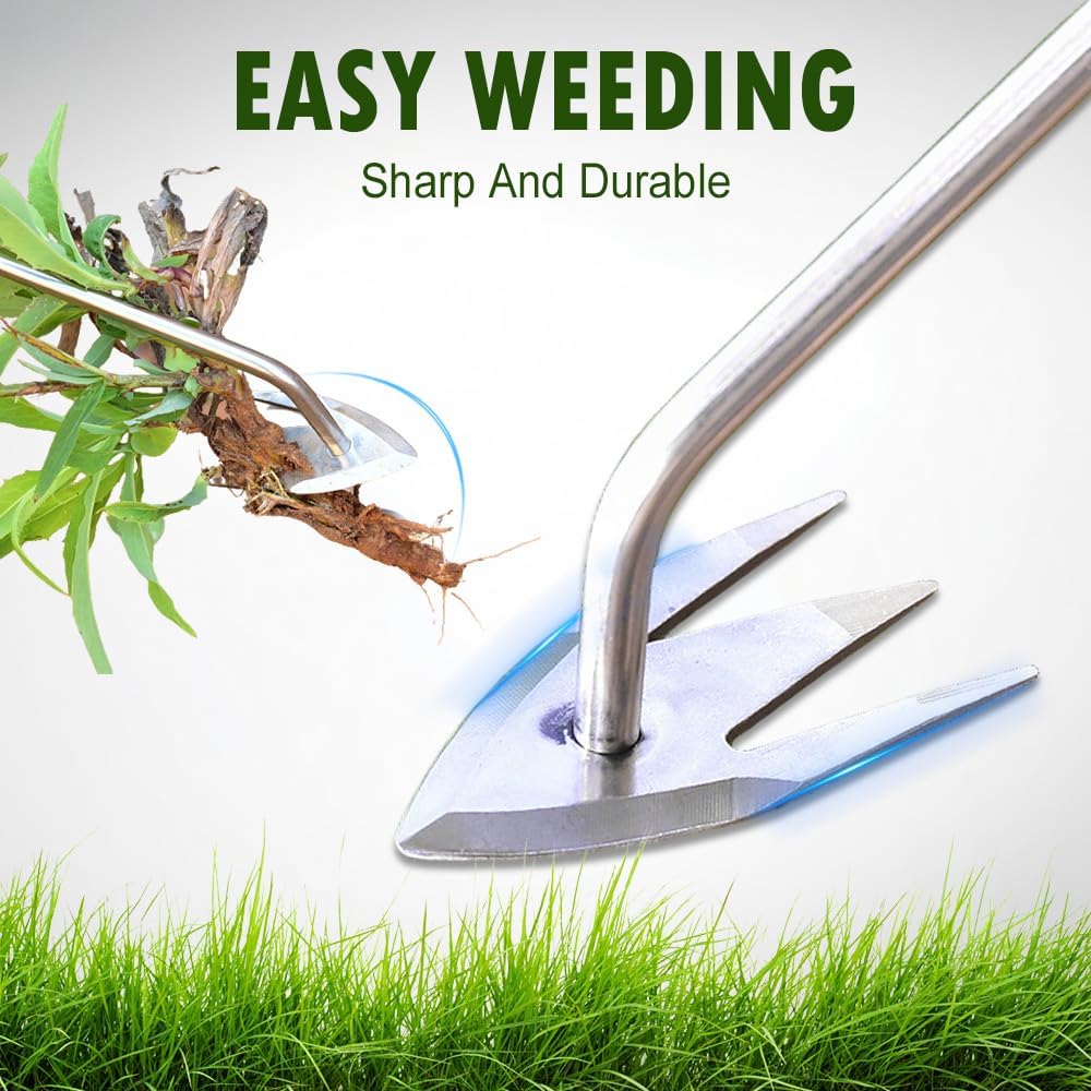 Manual Weed Remover Tool for Lawn and Garden, 2025 New Weeding Artifact Uprooting Weeding Tool,Weed Puller Tool 3 Tooth Manganese Steel for Gardening Backyard Farm (13in)