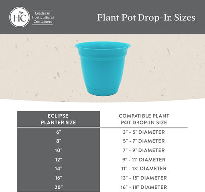 The HC Companies Eclipse Round Planter with Saucer - Outdoor & Indoor Plant Pot with Drainage Holes - Lightweight, UV-Resistant Plastic Pots for Plants, Flowers & Herbs (8" Teal, Pack of 6)