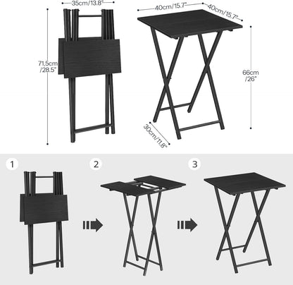 HOOBRO Folding TV Tray Table, Set of 2 Wooden TV Tray, Portable Sofa Side Snack Table, Industrial Desk for Small Spaces, Space-Saving, Easy to Install and Fold, Black BB27BZP201