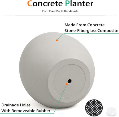 Ball Concrete Planter Outdoor Indoor, Large Tall Cement Plant Pots for Trees Flowers (Gray, 16 inch)