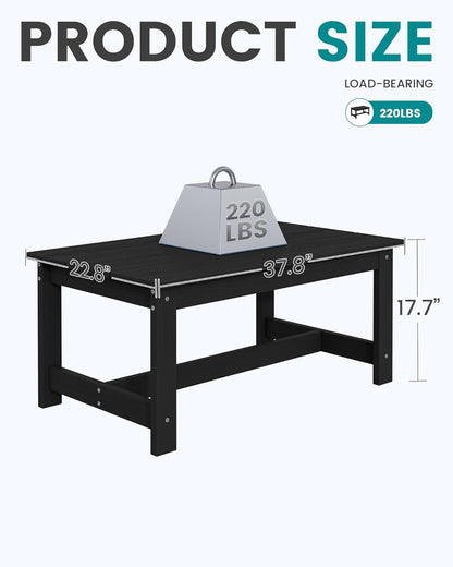 SERWALL HDPE Outdoor Coffee Table, All-Weather Patio Coffee Table, Rectangle Adirondack Outdoor Table Fits with Outdoor Sectional Couch for Outside Deck Porch Lawn, 37.8" x 22.8", Black