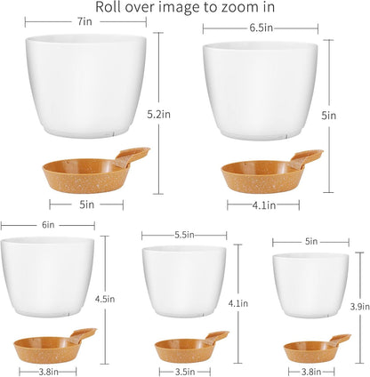 GARDIFE Plant Pots 7/6.5/6/5.5/5 Inch Self Watering Planters with Drainage Hole, Plastic Flower Pots, Nursery Planting Pot for All House Plants, Succulents,Snake Plant, African Violet, Flowers,White