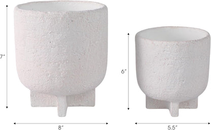 Decorative Ceramic Flower Pots for Home Decor – Planters with Textured Finish for Indoor and Outdoor Plants – Modern Pedestal Plant Pots for Garden, Patio, or Room Decor; Set of 2 – 8", 6" White