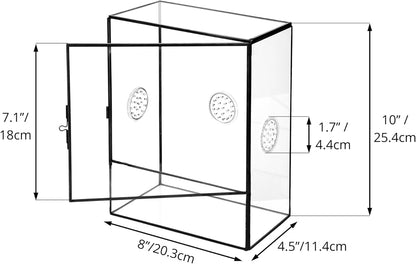 NCYP Glass Terrarium with Front Opening Door and 3 Vents for Insects, Snail, Spider, Glass Enclosure - 8"x4.5"x10" Clear Closed Plant Greenhouse Box (Terrarium Only)