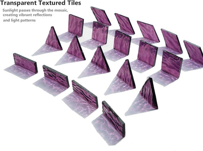 200G Oversize Transparent Glass Mosaic Tiles for Crafts, 4 Shapes Textured Cathedral Stained Glass Mosaic Pieces for Mosaic Art Decor, Violet Purple