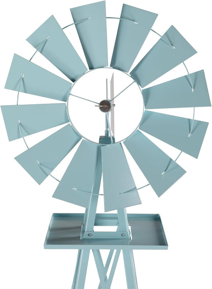 Garden Windmill for Yard Decor, 8 ft Tall Metal Windmill with Spinning Blades, Weather-Resistant Outdoor Windmill for Lawn, Farmhouse, Rustic & Farm Decor,Blue