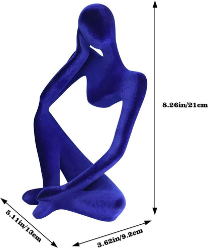 Abstract Thinker Statues and Sculptures, Resin Blue Flocked Thinker Statue Ornaments, Housewarming Gifts, Modern Figurines Decor for Living Room Dining Room Bathroom Office Desk