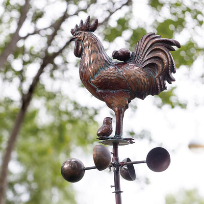 Metal Rooster w/Chicks Sculptures Statues,Outdoor Garden Yard Decor,79" Large Metal Kinetic Wind Spinners Outdoor Decorations,Antique Outdoor Chicken Garden Spinner Decor with Stake