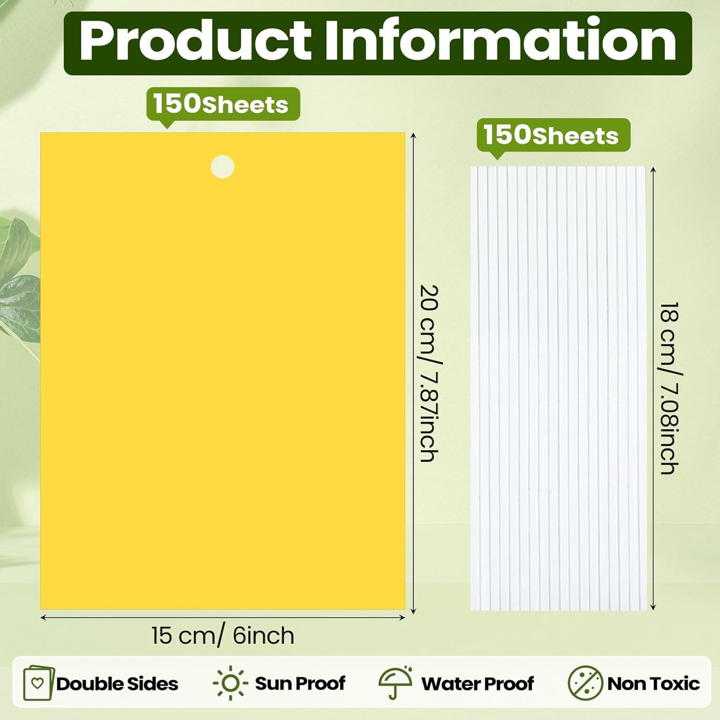 Qualirey 150 Pcs 6 x 8 Inch Sticky Traps for Plant Double Sided Sticky Trap for Gnats with Twist Ties Fly Traps for Fruit Insect Fungus Bugs Indoor Outdoor (Yellow)