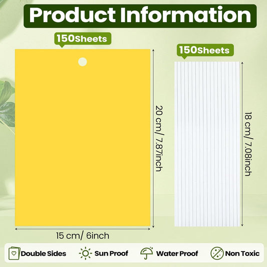 Qualirey 150 Pcs 6 x 8 Inch Sticky Traps for Plant Double Sided Sticky Trap for Gnats with Twist Ties Fly Traps for Fruit Insect Fungus Bugs Indoor Outdoor (Yellow)