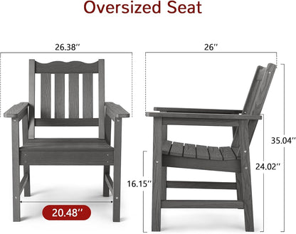 Stoog 3 Piece Outdoor Bench & Outdoor Chairs Set, All-Weather HIPS Patio Furniture Set, Include 1 Patio Bench and 2 Patio Chairs, Grey