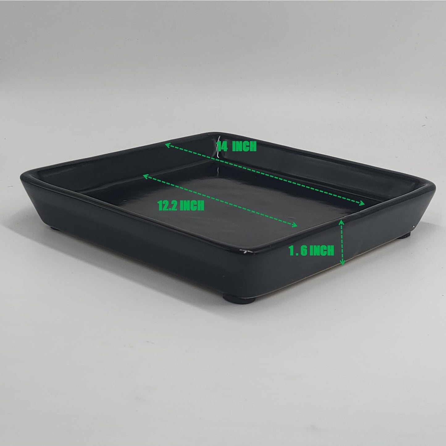 Square Plant Saucer 14 Inch 1 Pack，Plant Trays for Pots, Black Ceramic Plant Saucers for Indoors Outdoors, Plant Drip Tray 4 6 8 10 12 14 Inch