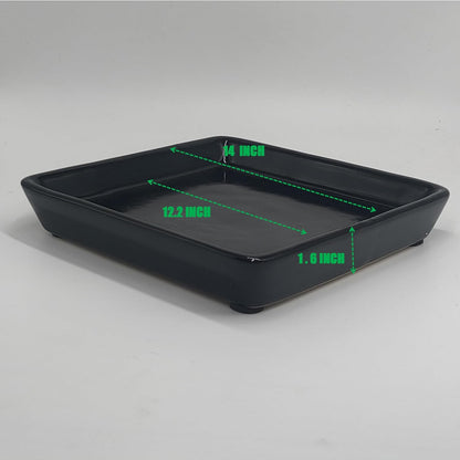 Square Plant Saucer 14 Inch 1 Pack，Plant Trays for Pots, Black Ceramic Plant Saucers for Indoors Outdoors, Plant Drip Tray 4 6 8 10 12 14 Inch