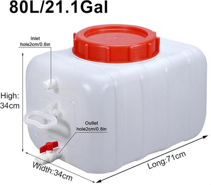 53 Gallon Water Storage Container with 3M Water Pipe, Portable Plastic Water Carrier Large Capacity Water Tank Thick Water Dispenser for Household Outdoor Camping RV Self-Driving(Size:80L/21.1Gallon)