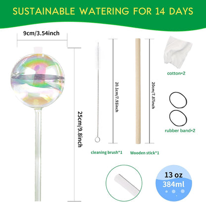 ZephyrBloom 13 oz Up 2 Weeks Large Plant Watering Globes & Bulbs, Self Watering Glass Globes to Water Plants While Away, Indoor Outdoor Automatic Slow-Release Watering Bulbs for Houseplants 2 Pack
