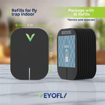 VEYOFLY Fly Trap Indoor Refill, Fruit Fly Traps, Gnat Traps for House,Fly Catcher, Fly Trap,Plug in Catch for Fruit Flies,Moths,Gnats, Mosquito Trap (Pack of 10 Refills-Black)