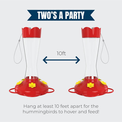 MEKKAPRO Two-Pack Hummingbird Feeders for Outdoors Hanging Made from Glass, 10oz, Hanging 5 Nectar Feeding Stations, Top Fill Hummingbird Feeder, Bright Red, Backyard Feeder (10 Ounce - 2 Pack)