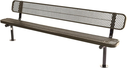 Coated Outdoor Furniture Heavy-Duty Outdoor Bench Thermoplastic Coated, Expanded Metal, Commercial-Grade Seating, Made in America (Surface with Back, 8 Ft, Textured Brown)