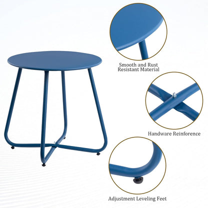 HollyHOME Round Metal Side Table, Rust-Resistant Patio Small Plant Stand, Outdoor 17.32'' Portable End Table for Balconies, Gardens, Living Rooms and Bedrooms, Navy Blue