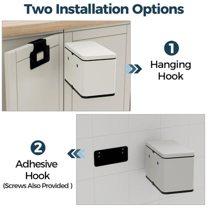 Stainless Steel Hanging Trash Can with Lid and Inner Bucket, 1 Gallon Kitchen Compost Bin for Counter Top, Under Sink or Wall Mount, Small Garbage Can for Cupboard/Bathroom/Bedroom/RV, White