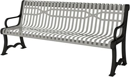 Coated Outdoor Furniture Heavy-Duty Outdoor Bench Thermoplastic Coated, Slatted Steel, Commercial-Grade Garden Bench, Made in America (Portable with Back, 4 Ft, Gray)