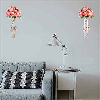 Self Adhesive Wall Vase Metal Tube Decoration Holder Used to Display Dried Flower, Faux Flowers, Fake Flowers, Also Suitable for Cemetery Memorial Decoration (2 Pcs White Gold Stripe)
