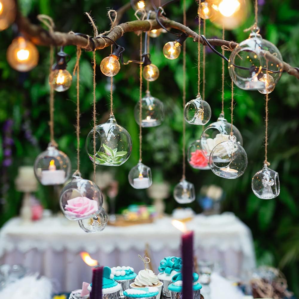 Sziqiqi 3.15inch Glass Globes Glass Bulbs Hanging Tea Light Holder Glass Terrarium Container Wedding Centerpiece Backyard Decoration Christmas Ornaments 6pcs+2 Extra