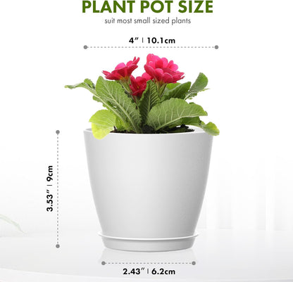 8 Pack 4 Inch Plant Pots with Drainage Holes and Saucers, Pots for Plant Indoor, Plastic Planters for Succulents and Small Plants, Colorful