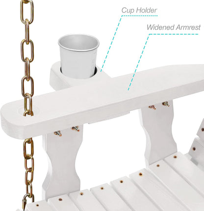 4FT Wooden Porch Swing w/Cupholders,Heavy Duty 800LBS Outdoor Swing Bench w/Chains,Patio Roll Back Swing Chair Bench,Front Porch 2-Person Hanging Bench,for Garden Courtyard Lawn & Balcony