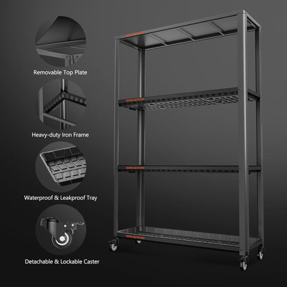 Spider Farmer Plant Stand 3 Tier Heavy-Duty Metal SF600 Plant Shelf With Waterproof Trays and Lockable Wheels For Flower Pot Display Easy Assembly Rack Black Indoor Outdoor 46Lx15Dx70H