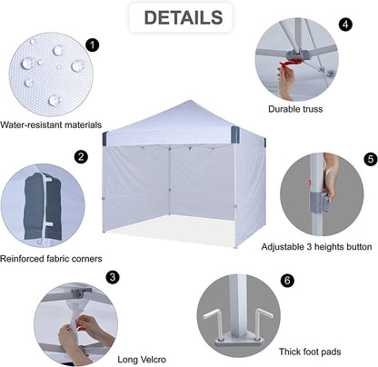 10x10 pop up Canopy Tent, Outdoor Patio Canopy Tent with sidewalls, Heavy Duty Commercial Instant Canopy Tent with Sand Bags for Deck, Party, Camping, Backyard, Playground, White