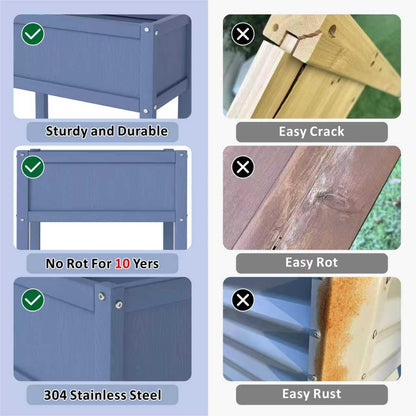 Raised Garden Bed with Drainage Hole Waterproof HDPE Elevated Planter Box with Legs Stable and Durable to Plant Herb Vegetable Flower,Patio,Balcony Outdoors/Indoors Navy