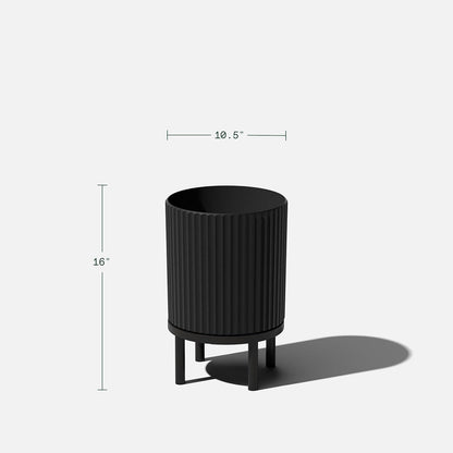 Veradek Demi Series Round Planter w/Stand for Porch/Patio | Durable Plastic-Stone Composite & Wooden Stand | Modern Décor for Tall Plants, Flowers