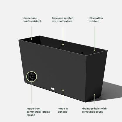 Veradek Midori Long Trough Planter (Black, 39 inch - 2 Pack with 2 Saucer Trays)