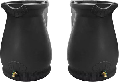 65-Gallon Urn Rain Wizard Decorative Barrel (Black, 2 Pack)
