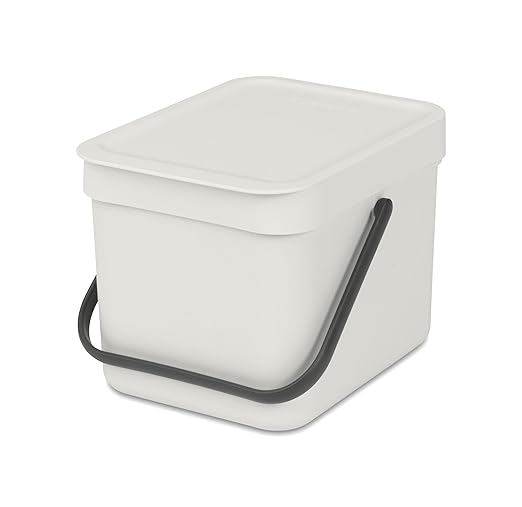 Brabantia Sort & Go Kitchen Countertop Food Scraps Compost Bin | XS / 1.6 Gal / 6L | Light Gray | Removable Stay-Open Lid, Carry Handle, Easy-Clean Recycling Box | Wall-Mounting Bracket Included