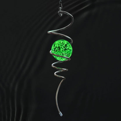Glow in The Dark Gazing Ball Spiral Tail - Wind Spinner Stabilizer with Glow Glass Ball & Swivel Hook, Hanging Garden Decoration Sun Catcher Rainbow Maker Decor for lndoor Outdoor 13" Height
