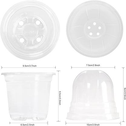 MIXC Clear Plant Nursery Pots with Humidity Dome 4" Soft Transparent Plastic Gardening Pot Planting Containers Cups Planter Small Starter Seed Starting Trays for Seedling with 10pcs Plant Labels