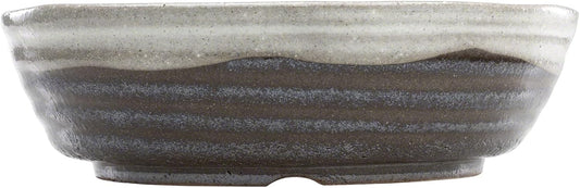 Wazakura Shigaraki Series Handmade White Stripe Glazed Ceramic Bonsai Pot with Drainage Hole, 8.2 (210 mm) Made in Japan, Garden Training Container, Flower Planter, Succulent Bowl - Big Size
