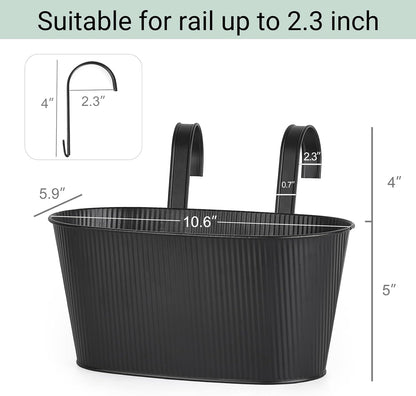 Mkono Metal Railing Planter Box 5 Pack Balcony Hanging Planter for Outdoor Plants with Detachable Hooks and Drain Holes Fence Planters for Any Balcony, Porch or Deck (5, Small)