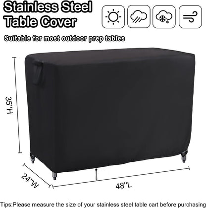 Kingling Outdoor Table Cover 48 Inch, Waterproof Stainless Steel Table Cover Metal BBQ Table Covers Weather Protection for Patio Kitchen Work/Prep Tables - 48''L x 24''W x 35''H(Black)