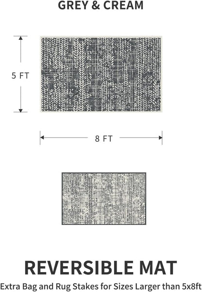 MontVoo Outdoor Rug Waterproof-Patio Rug Mat 5x8 Outdoor Carpet Reversible RV Camping Picnic Plastic Straw Rug Outside Outdoor Area Rug for Balcony Deck Backyard Patio Decor Boho Modern Abstract