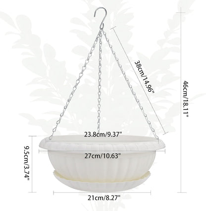 summer flower 3pcs 10.6 inch Plastic Hanging Planters Pots for Outdoor Indoor Plants Hanging Flower Plant Baskets Holder for Garden Porch Ceiling (White)
