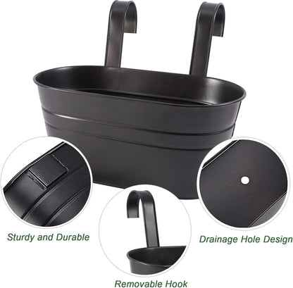 Metal Iron Flower Pots for Railing Fence Hanging Bucket Pots(5 Pcs) and Hanging Flower Pots Metal Iron Bucket Planter(10 Pcs) (Black)