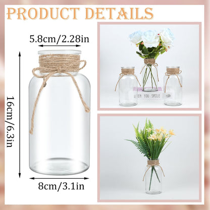 Vintage Glass Flower Vase，12 Pack Farmhouse Transparent White Glass Centerpiece Vases Mason Jars for Weddings, Parties & Home Decor Bulk (12, Transparent)